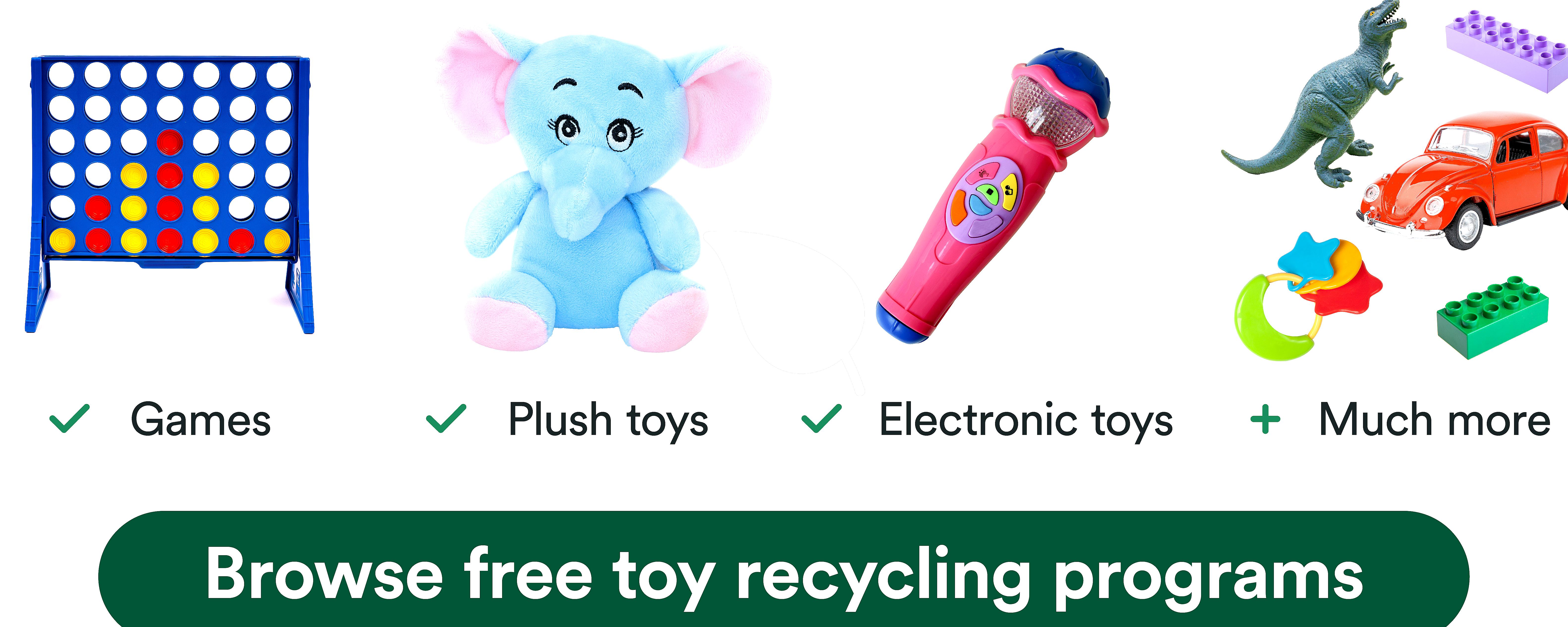 Parents and kids participating in toy recycling drop-off