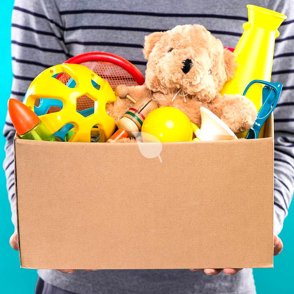 Boxes of donated toys ready for charity