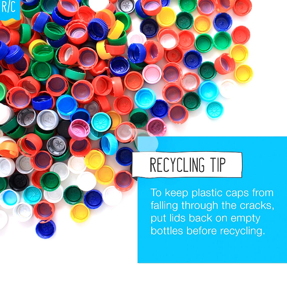 Infographic illustrating correct bottle cap recycling steps