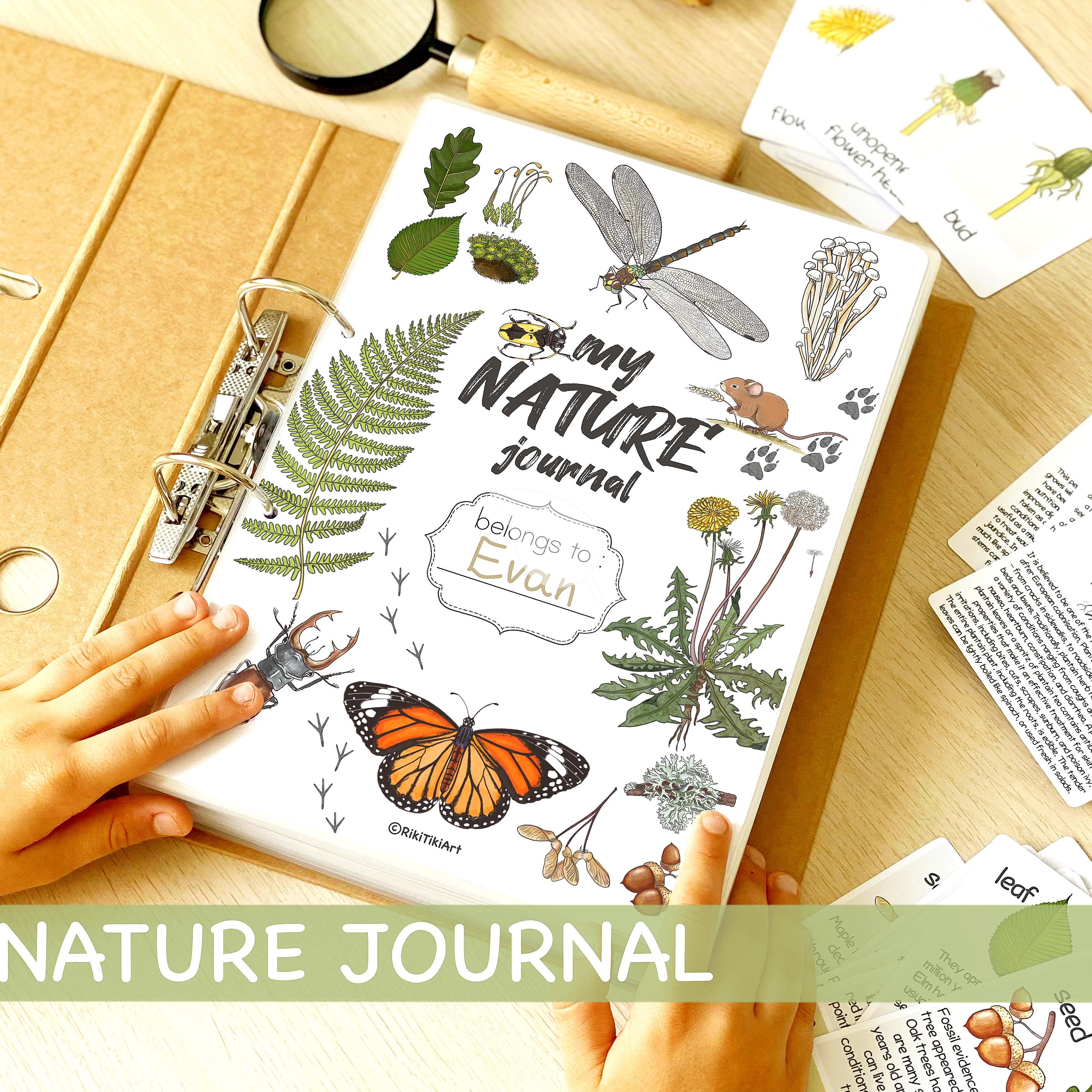 Nature journal supplies laid out for kids
